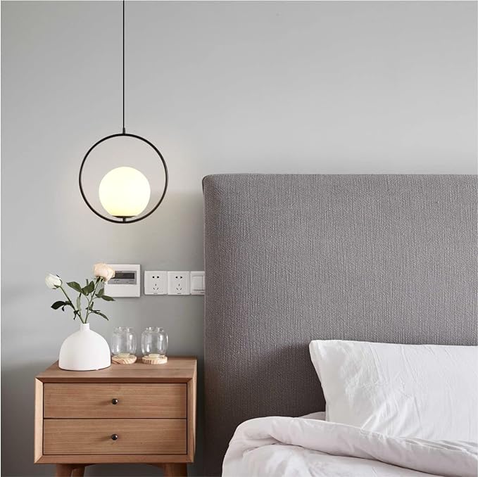 Modern Globe Pendant Light Black Large Globe Hanging Light Fixture with Frosted Glass Lampshade Adjustable Ball Pendant Light for Kitchen Island Living Room Beside