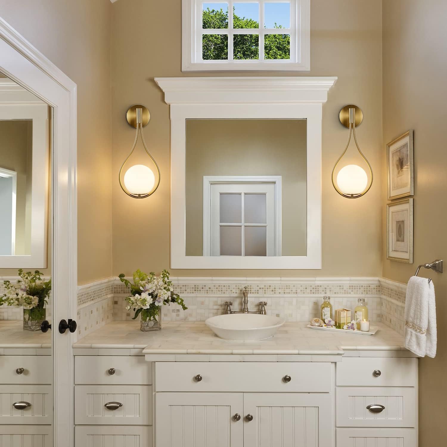 Wall Sconce Mid-Century Drop Design Wall Mounted Light Brushed Brass Wall Lamps, Wall Mount Light Fixture for Bedside Living Room (1 Pack)