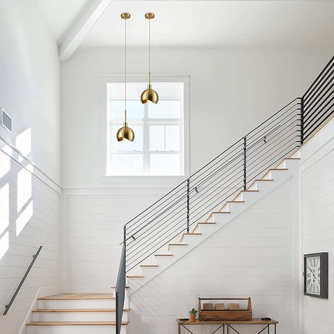 Modern Gold Pendant Light Fixture Mini Brushed Brass Farmhouse Pendant Lights Kitchen Island Hallway Foyer Pendant Lighting Mid Century Vintage Industrial Hanging Ceiling Lamp