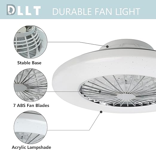 Ceiling Fan with Led Lights, 20'' Modern Ceiling Fan with Remote Control and Light for Indoor Bedroom Living Room Kitchen