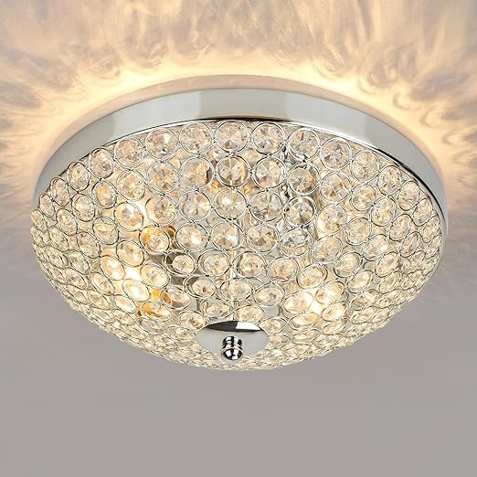 Modern Flush Mount Crystal Ceiling Light, 2-Light Small Chandelier Close to Ceiling Light Fixtures