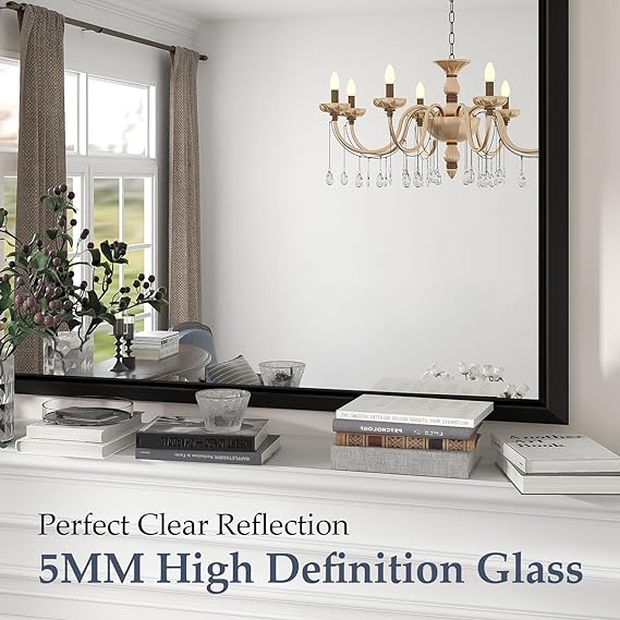 40 x 30 Inch Bathroom Mirrors for Vanity, Black Wall Mirror for Bathroom in Rectangular Aluminum Alloy Metal Frame