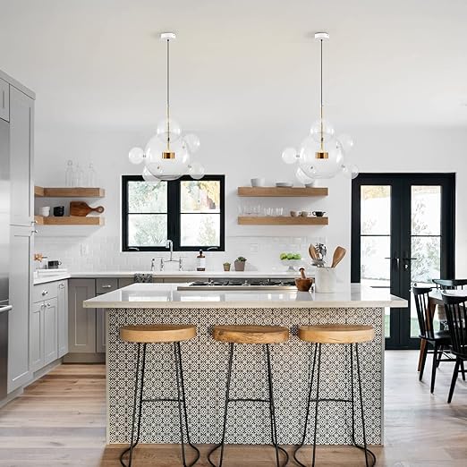 Modern Globe Bubble Chandelier 6-Light Clear Glass Ball Sputnik Chandelier Pendant Light Mid Century Gold Kitchen Island Pendant Lighting Adjustable Pendant Light