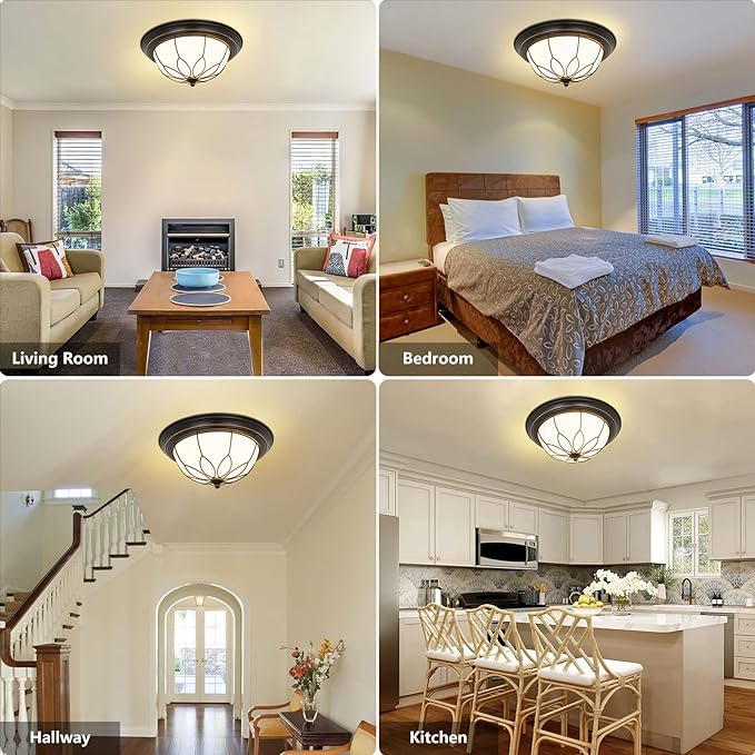 Flush Mount Ceiling Light, 13 Inch 2-Light Farmhouse Close to Ceiling Light Fixture