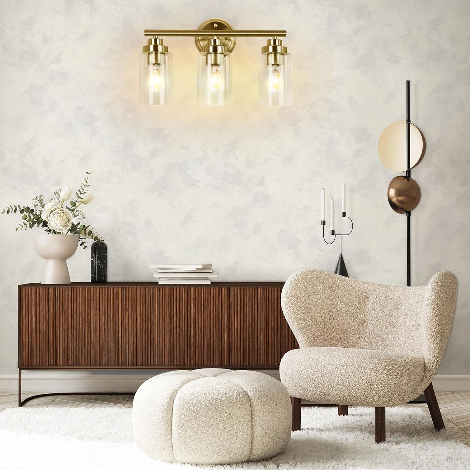 Bathroom Vanity Light Fixture, 3-Light Wall Light with Clear Glass Shade