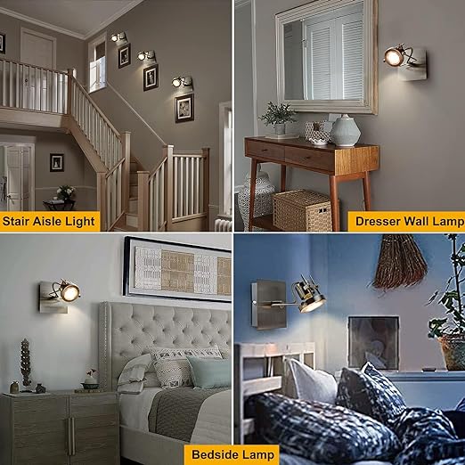 Led Ceiling Spotlight, Adjustable Wall Mount Lamp, Plug-in Track Light Kit Lighting for Bedside