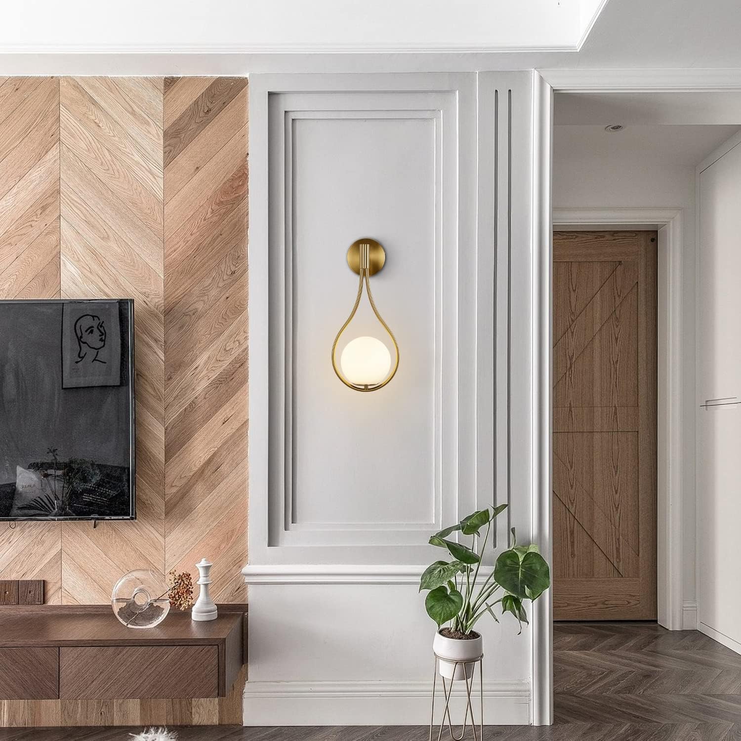 Wall Sconce Mid-Century Drop Design Wall Mounted Light Brushed Brass Wall Lamps, Wall Mount Light Fixture for Bedside Living Room (1 Pack)