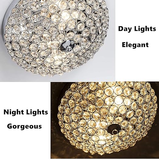 Modern Flush Mount Crystal Ceiling Light, 2-Light Small Chandelier Close to Ceiling Light Fixtures