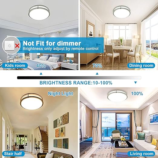 30W Modern Dimmable LED Flush Mount Ceiling Light Fixture with Remote-13.31 Inch Round Close to Ceiling Lights