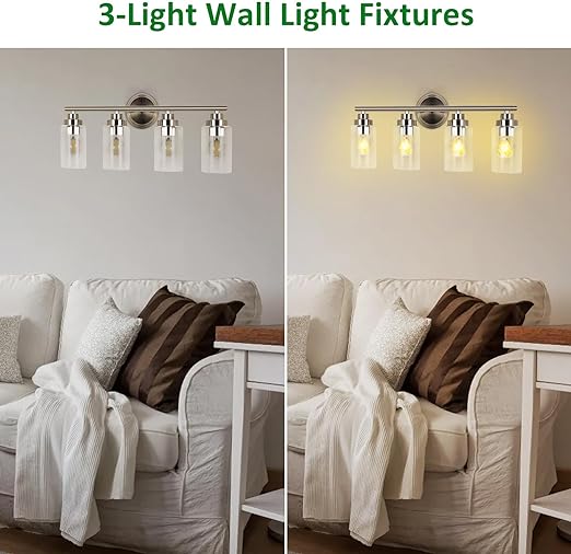 Bathroom Light Fixtures, Silver 4-Light Wall Sconces Lighting with Clear Glass Shade, Bath Vanity Light