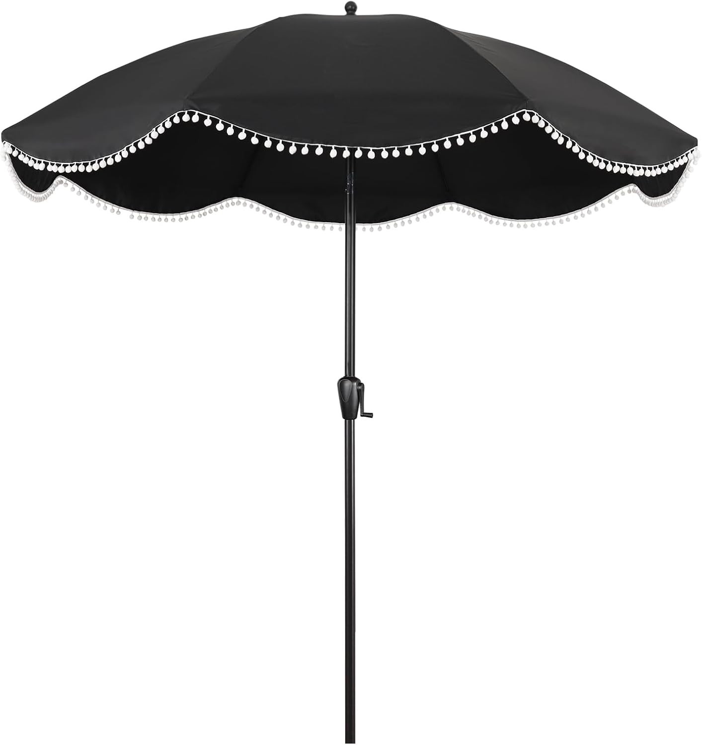9' Patio Umbrella with Black Canopy and White Fringe Accents