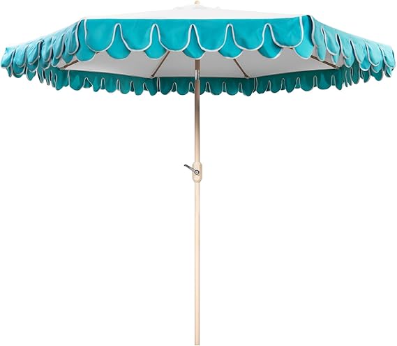 9Ft Elegant Valance Patio Umbrella, Outdoor Umbrellas for Patio with Auto-Tilt and Crank System