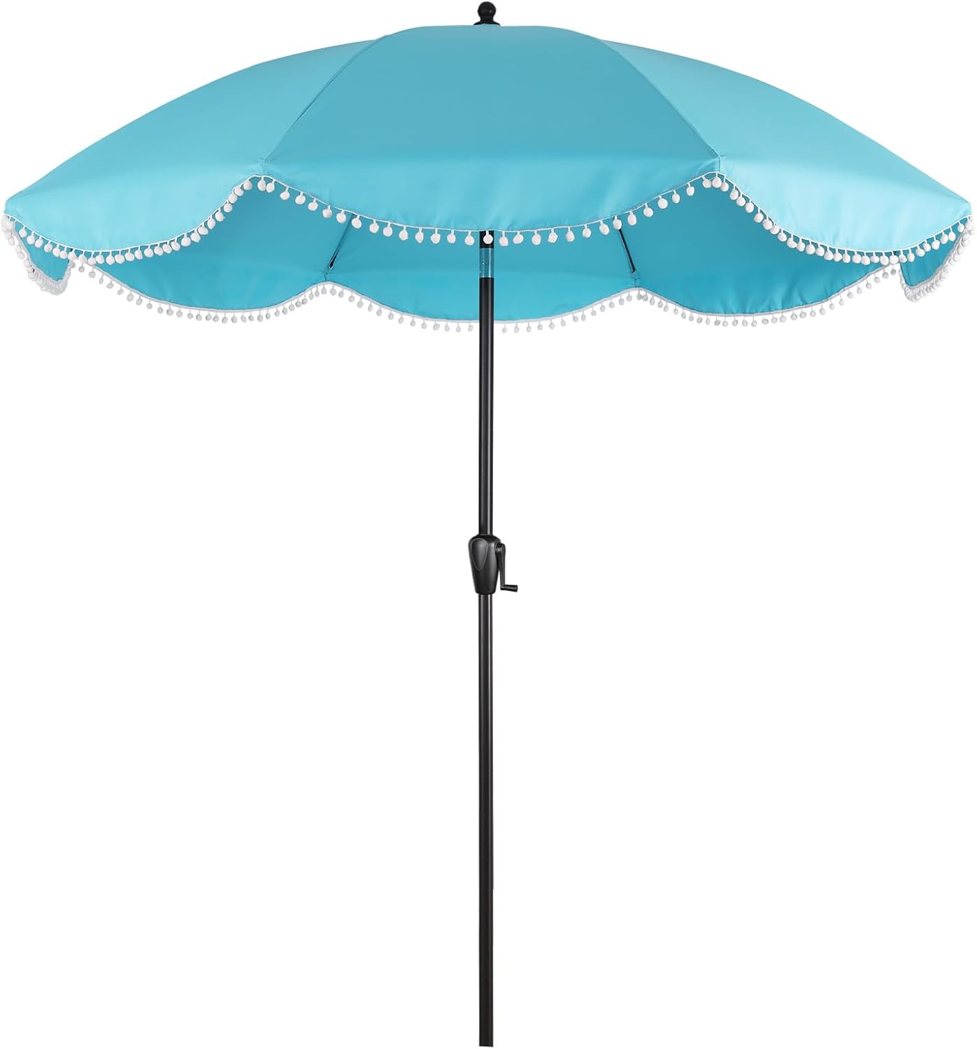 9' Patio Umbrella with Aqua Copy and White Fringe Accents