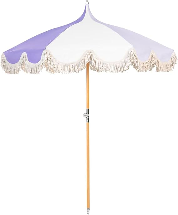 6.5ft Pagoda Beach Umbrella with Fringe, UPF 50+ Boho Umbrellas with Carry Bag
