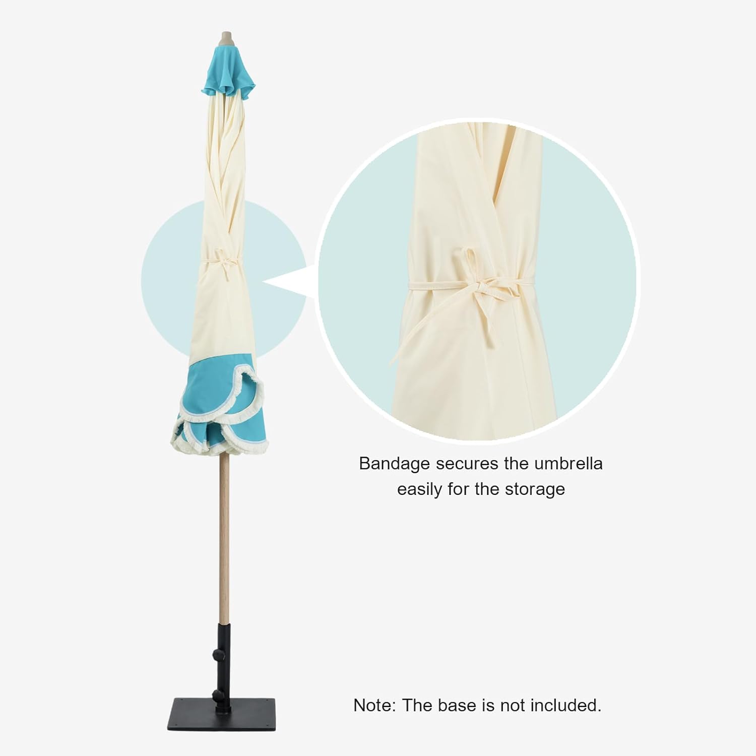 9ft Scalloped Beige Spliced Blue Patio Umbrellas with Fringe