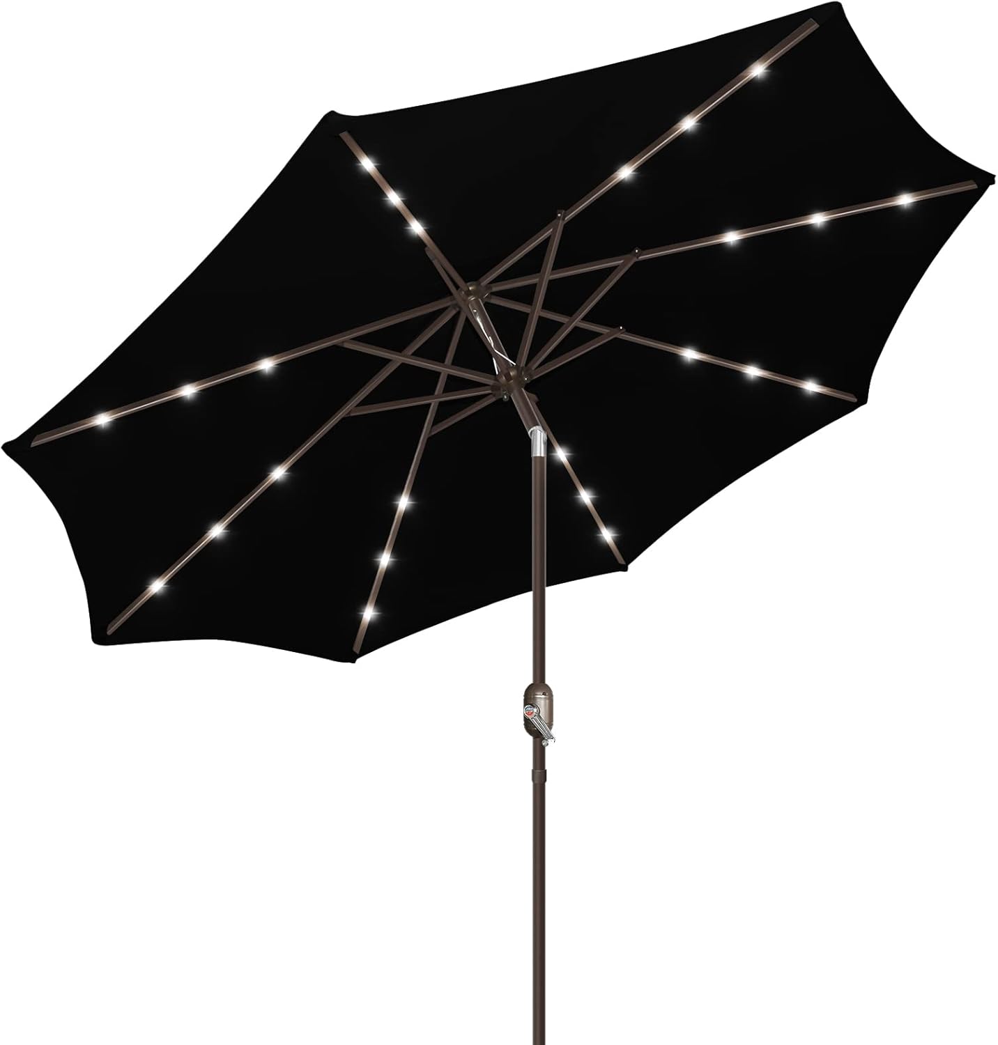 Patio Umbrella with Solar Lights, 9ft, 24 LED, Grass Green, Outdoor Umbrella with Push Bottom Tilt & Crank