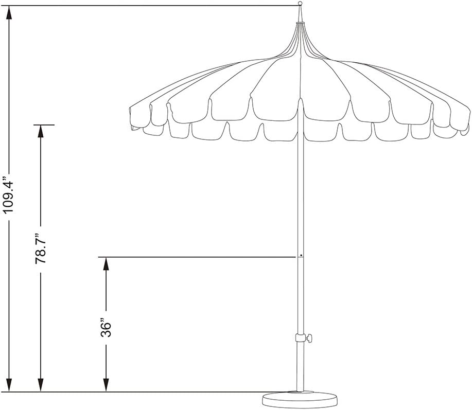 8.5' Rd. Pagoda Style Patio Umbrella, White Pole