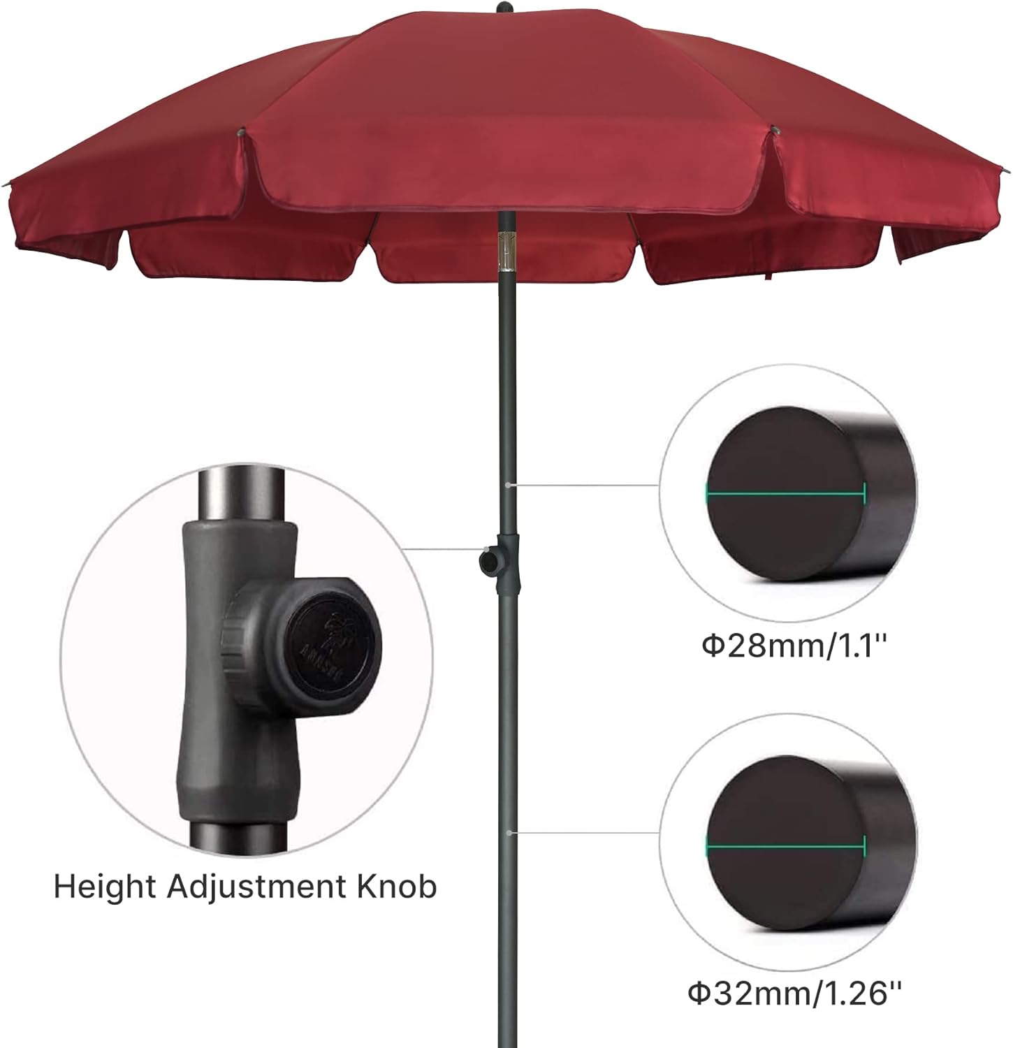 6.5 ft Outdoor Table Umbrella with Tilt Steel Pole, UPF50+ Protection