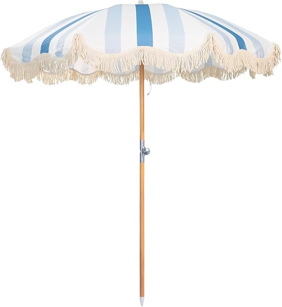 6.5ft Boho Beach Umbrella with Fringe, UPF 50+ Tassel Umbrellas with Carry Bag