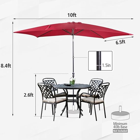 6.5x10ft Rectangular Patio Umbrella, Outdoor Market Table Umbrellas with Heavy Duty Pole