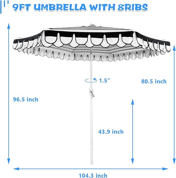9Ft Elegant Valance Patio Umbrella, Outdoor Umbrellas for Patio