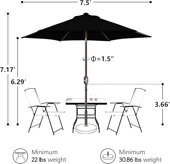 7.5Ft Patio Umbrella, UV Protect Pool Umbrella with Heavy Duty Pole, Outdoor Umbrella