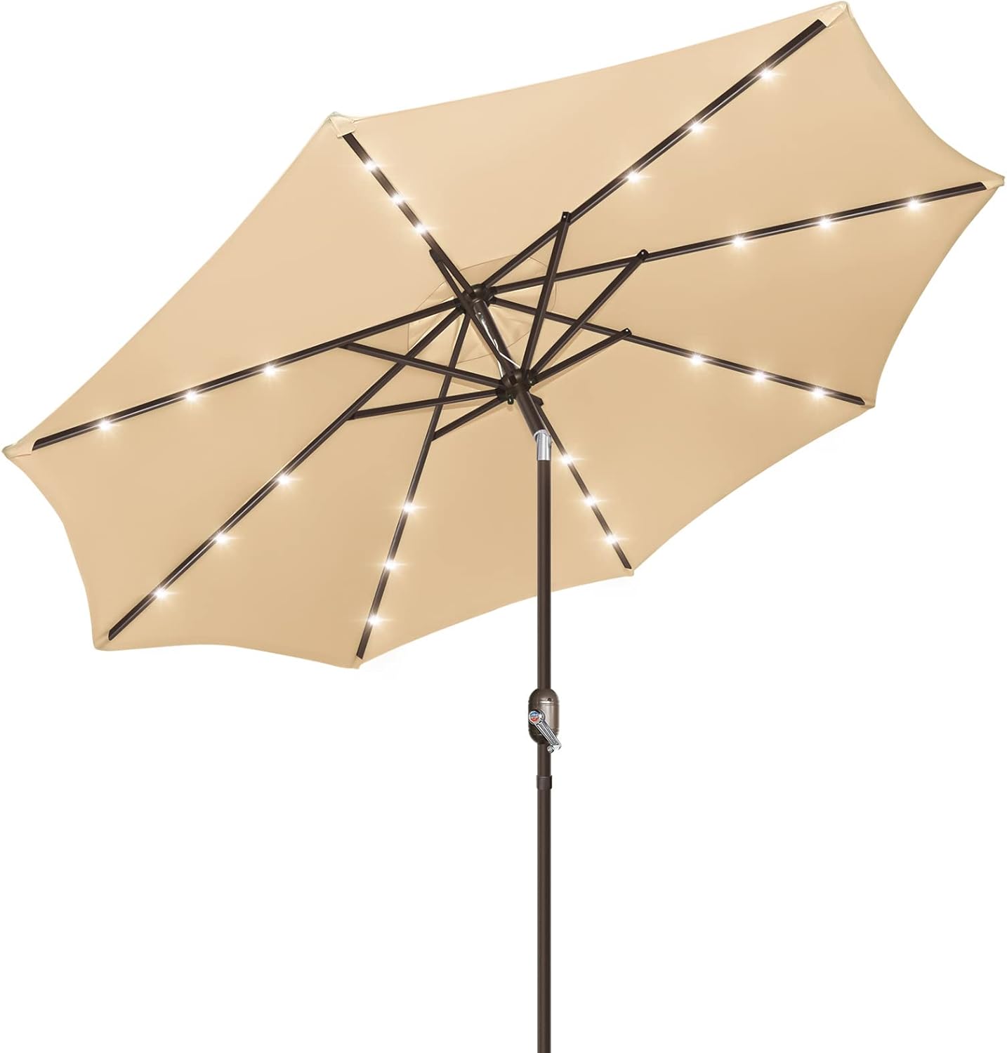 Patio Umbrella with Solar Lights, 9ft, 24 LED, Grass Green, Outdoor Umbrella with Push Bottom Tilt & Crank