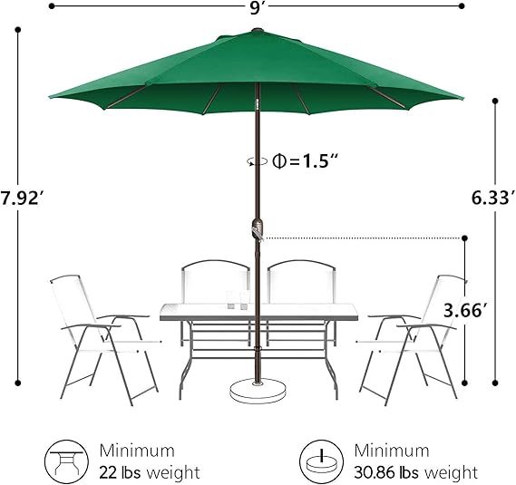 9Ft Patio Umbrella, UV Protect Pool Umbrella with Heavy Duty Pole, Outdoor Umbrella with Push Bottom Tilt & Crank