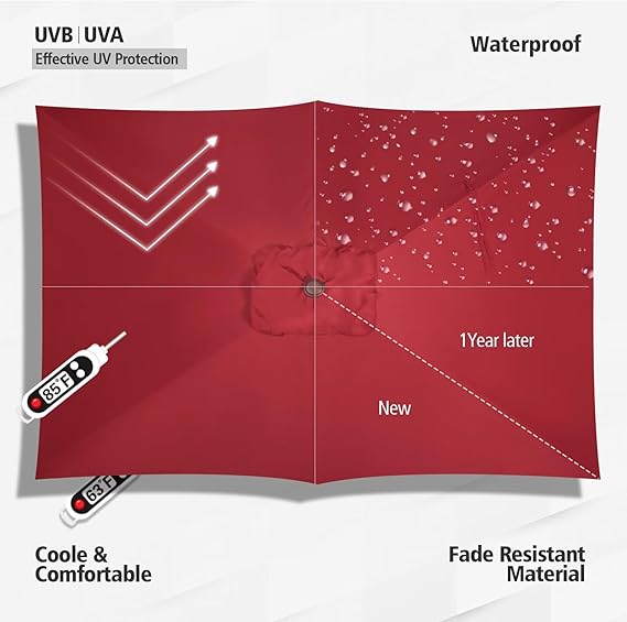 6.5x10ft Rectangular Patio Umbrella, Outdoor Market Table Umbrellas with Heavy Duty Pole