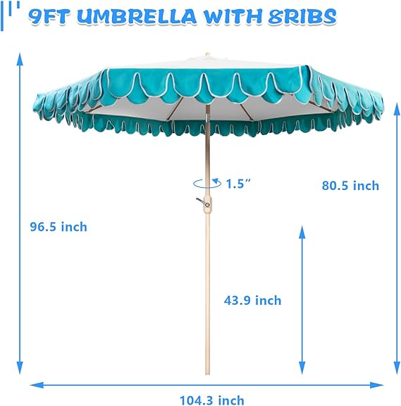 9Ft Elegant Valance Patio Umbrella, Outdoor Umbrellas for Patio with Auto-Tilt and Crank System