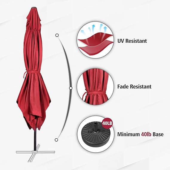 6.5x10ft Rectangular Patio Umbrella, Outdoor Market Table Umbrellas with Heavy Duty Pole