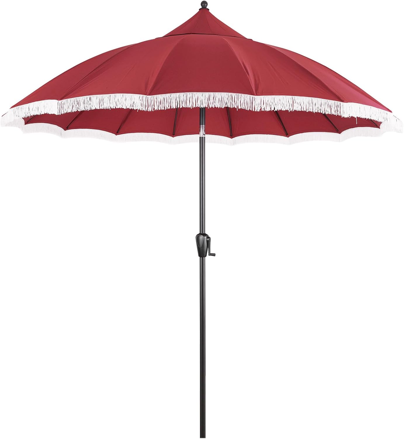 9' Patio Umbrella with Burgundy Canopy and White Fringe Accents