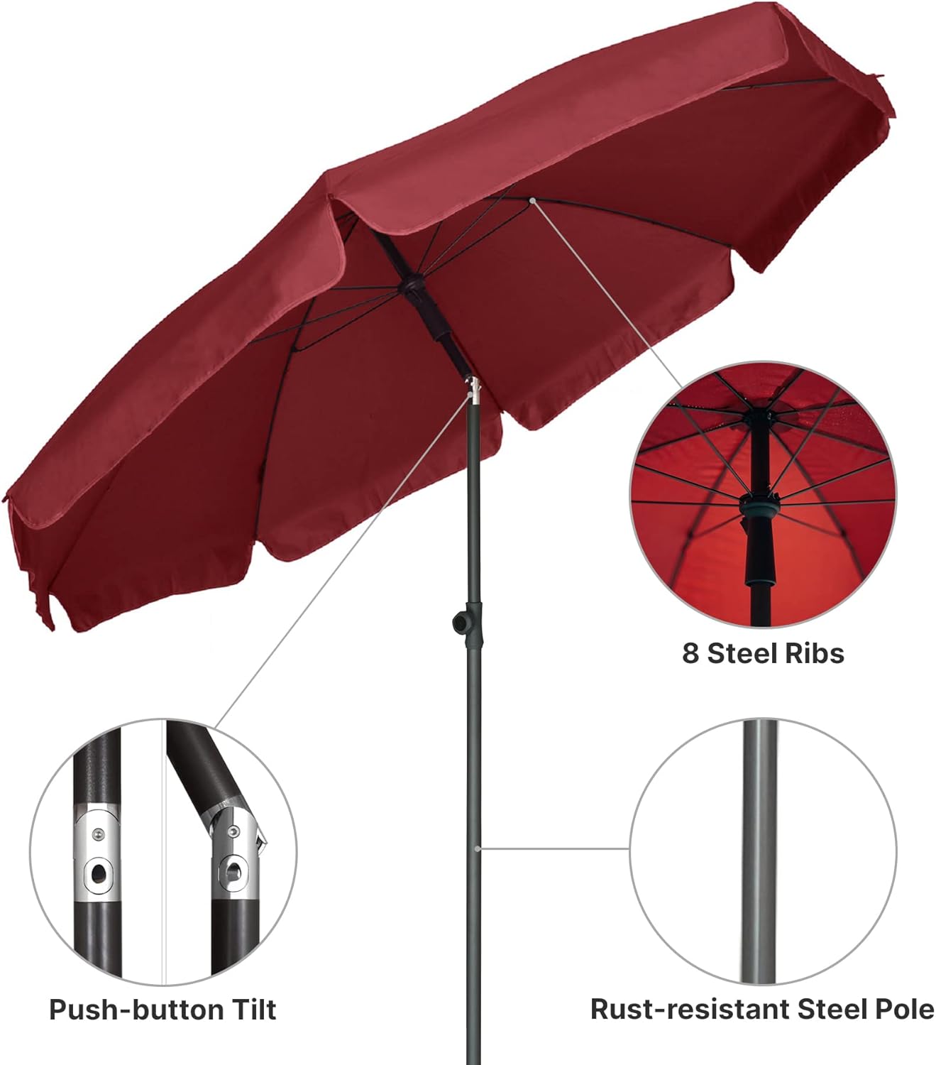 6.5 ft Outdoor Table Umbrella with Tilt Steel Pole, UPF50+ Protection