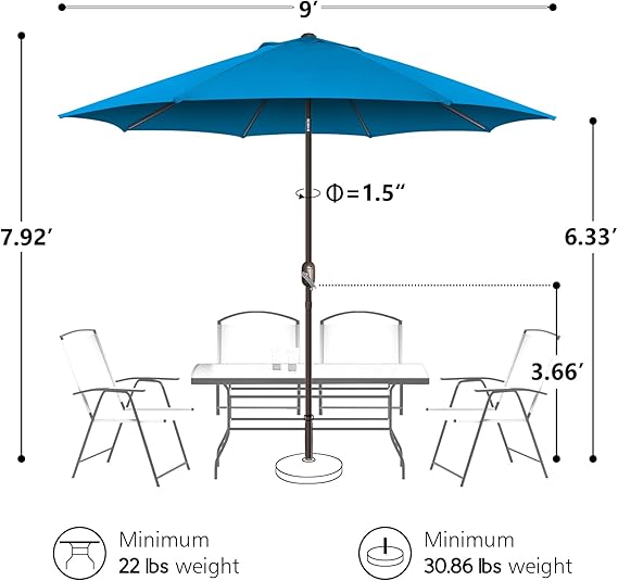 9Ft Patio Umbrella, UV Protect Pool Umbrella with Heavy Duty Pole
