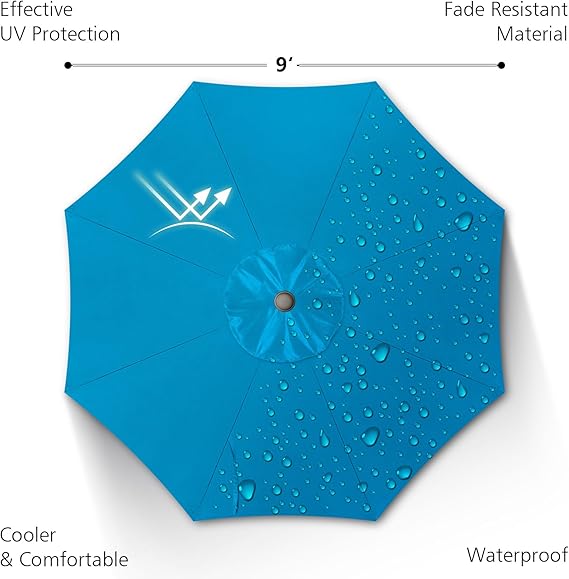 9Ft Patio Umbrella, UV Protect Pool Umbrella with Heavy Duty Pole