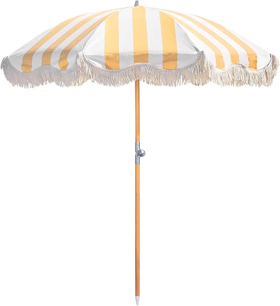 6.5ft Boho Beach Umbrella with Fringe, UPF 50+ Tassel Umbrellas with Carry Bag