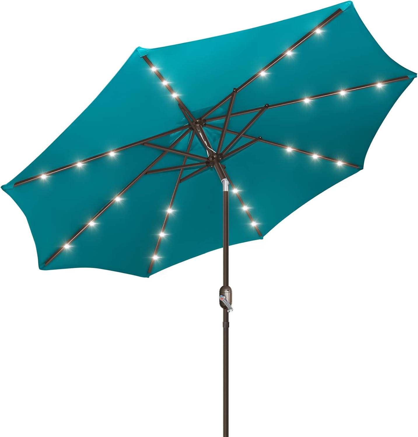 Patio Umbrella with Solar Lights, 9ft, 24 LED, Grass Green, Outdoor Umbrella with Push Bottom Tilt & Crank