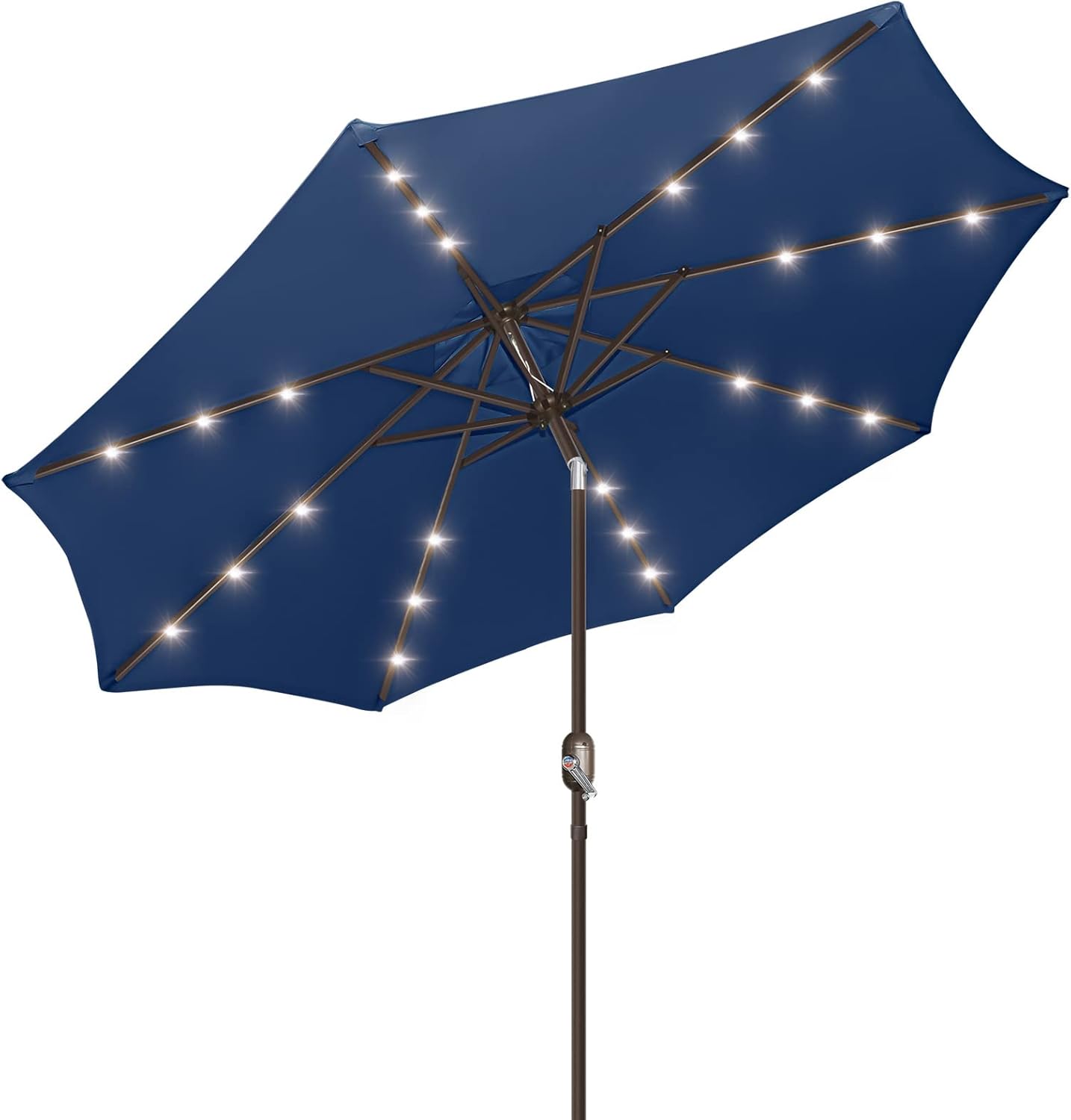 Patio Umbrella with Solar Lights, 9ft, 24 LED, Grass Green, Outdoor Umbrella with Push Bottom Tilt & Crank