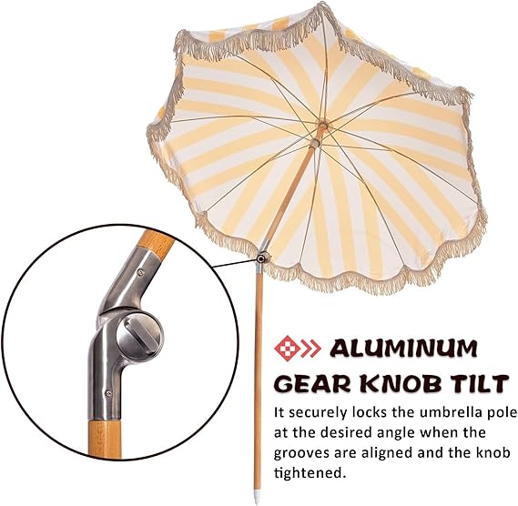 6.5ft Boho Beach Umbrella with Fringe, UPF 50+ Tassel Umbrellas with Carry Bag