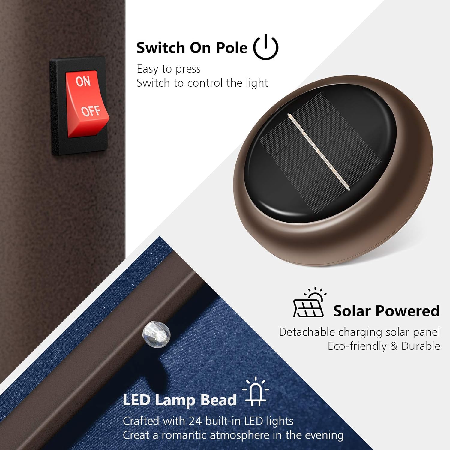 Patio Umbrella with Solar Lights, 9ft, 24 LED, Grass Green, Outdoor Umbrella with Push Bottom Tilt & Crank