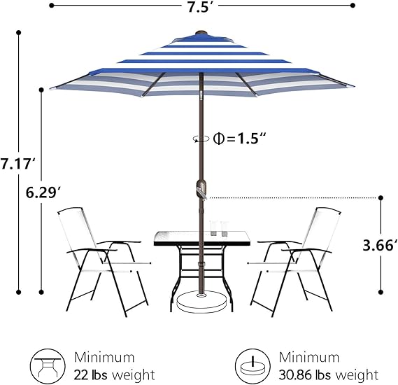 7.5Ft Patio Umbrella, UV Protect Pool Umbrella with Heavy Duty Pole