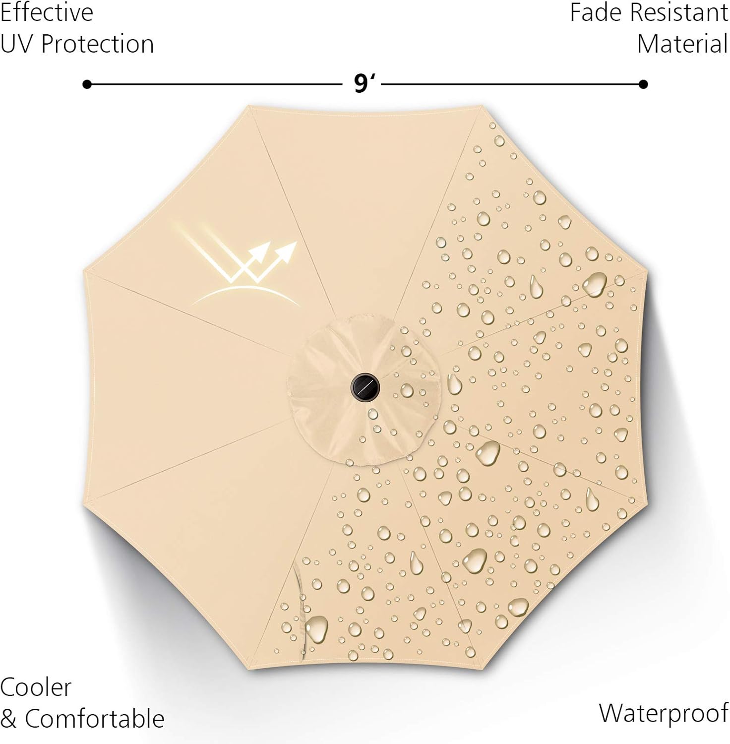 Patio Umbrella with Solar Lights, 9ft, 24 LED, Grass Green, Outdoor Umbrella with Push Bottom Tilt & Crank