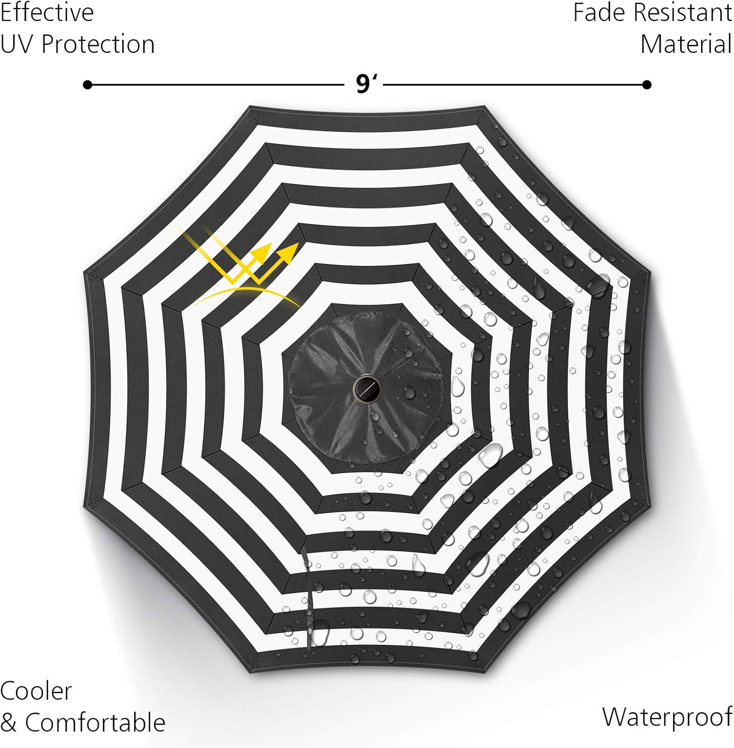 Patio Umbrella with Solar Lights, 9ft, 24 LED, Grass Green, Outdoor Umbrella with Push Bottom Tilt & Crank