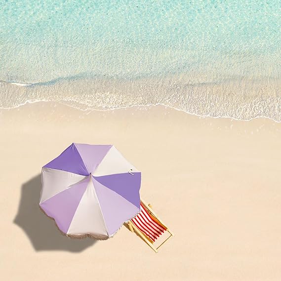 6.5ft Pagoda Beach Umbrella with Fringe, UPF 50+ Boho Umbrellas with Carry Bag