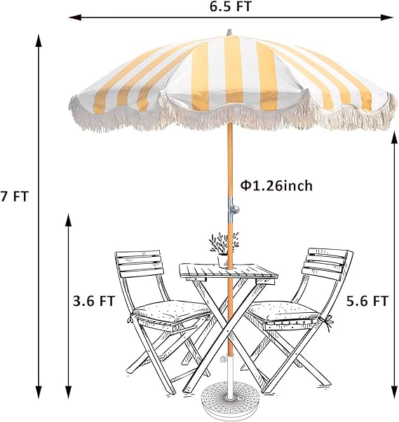 6.5ft Boho Beach Umbrella with Fringe, UPF 50+ Tassel Umbrellas with Carry Bag