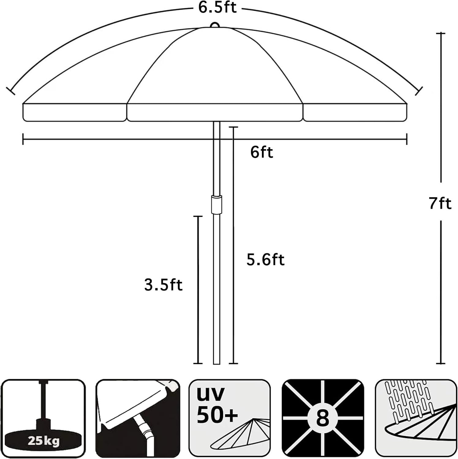 6.5 ft Outdoor Table Umbrella with Tilt Steel Pole, UPF50+ Protection, Great for Outdoor Garden Backyard