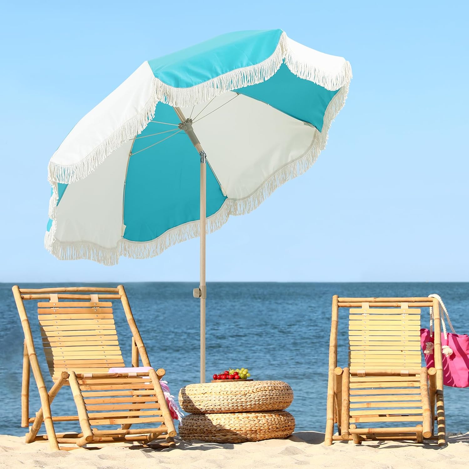 7ft Boho Beach & Patio Umbrella with Fringe