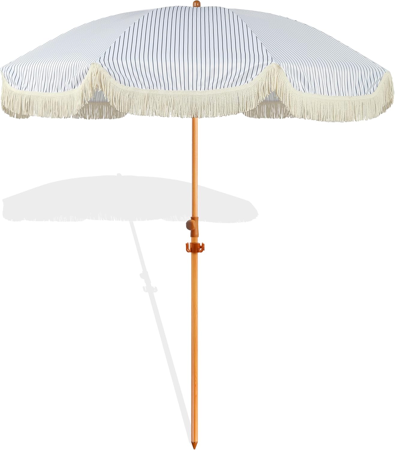 6.5ft Patio Umbrella with Fringe, Beach Umbrella, Fringe Umbrella Outdoor Patio with Hanging Hook