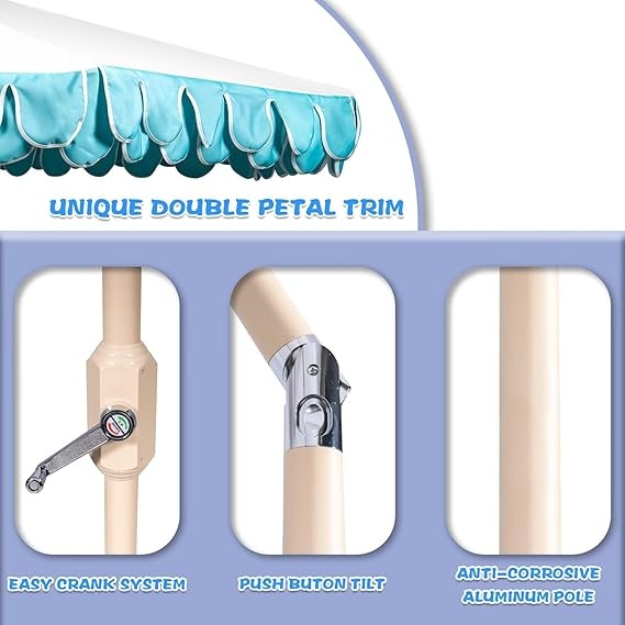 9Ft Elegant Valance Patio Umbrella, Outdoor Umbrellas for Patio with Auto-Tilt and Crank System