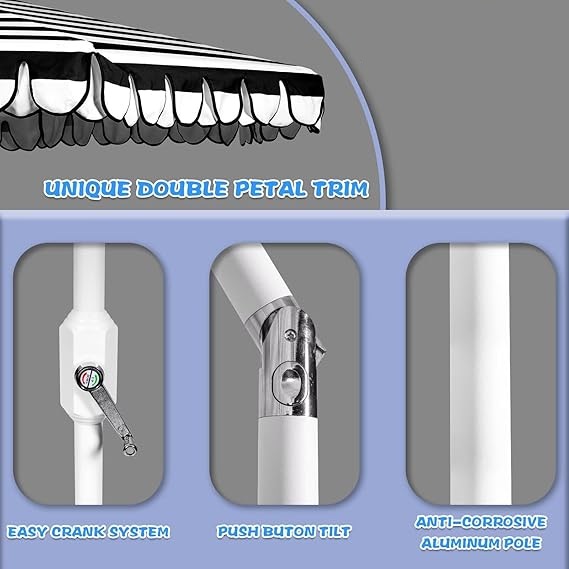 9Ft Elegant Valance Patio Umbrella, Outdoor Umbrellas for Patio with Auto-Tilt and Crank Systerm